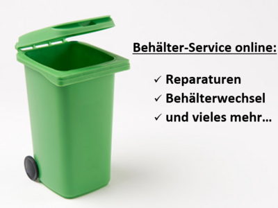 Grüner Abfallbehälter und Beschreibung von Online-Diensten