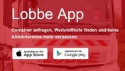 Rotes Logo mit weißem Schriftzug "Lobbe App"