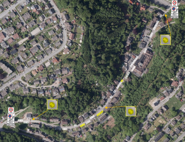 Kartenausschnitt mit Markierungen der Parkflächen